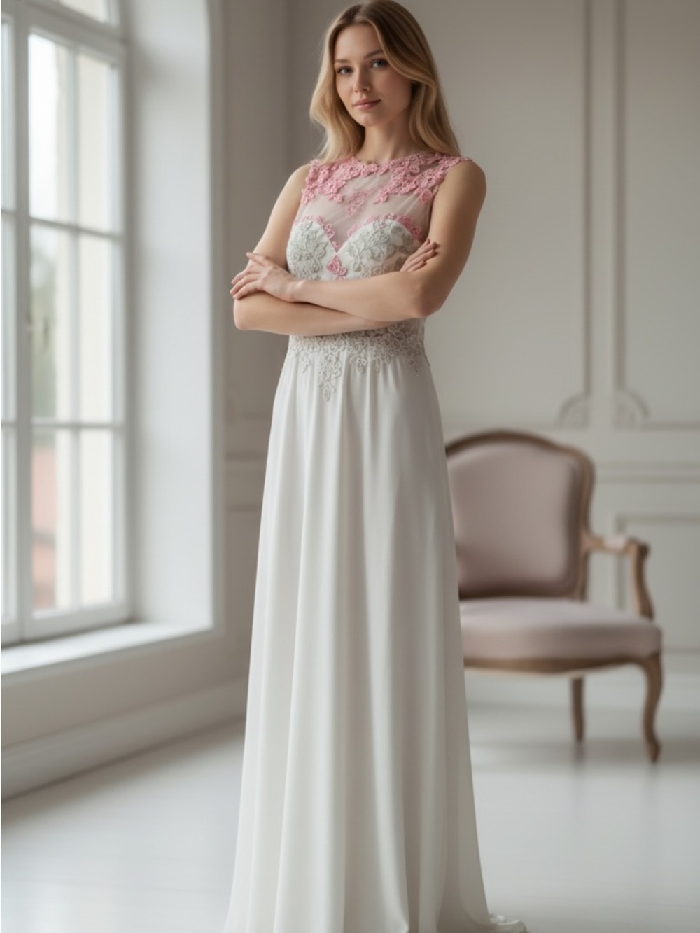 Dave & Johnny Floral Lace Evening Gown